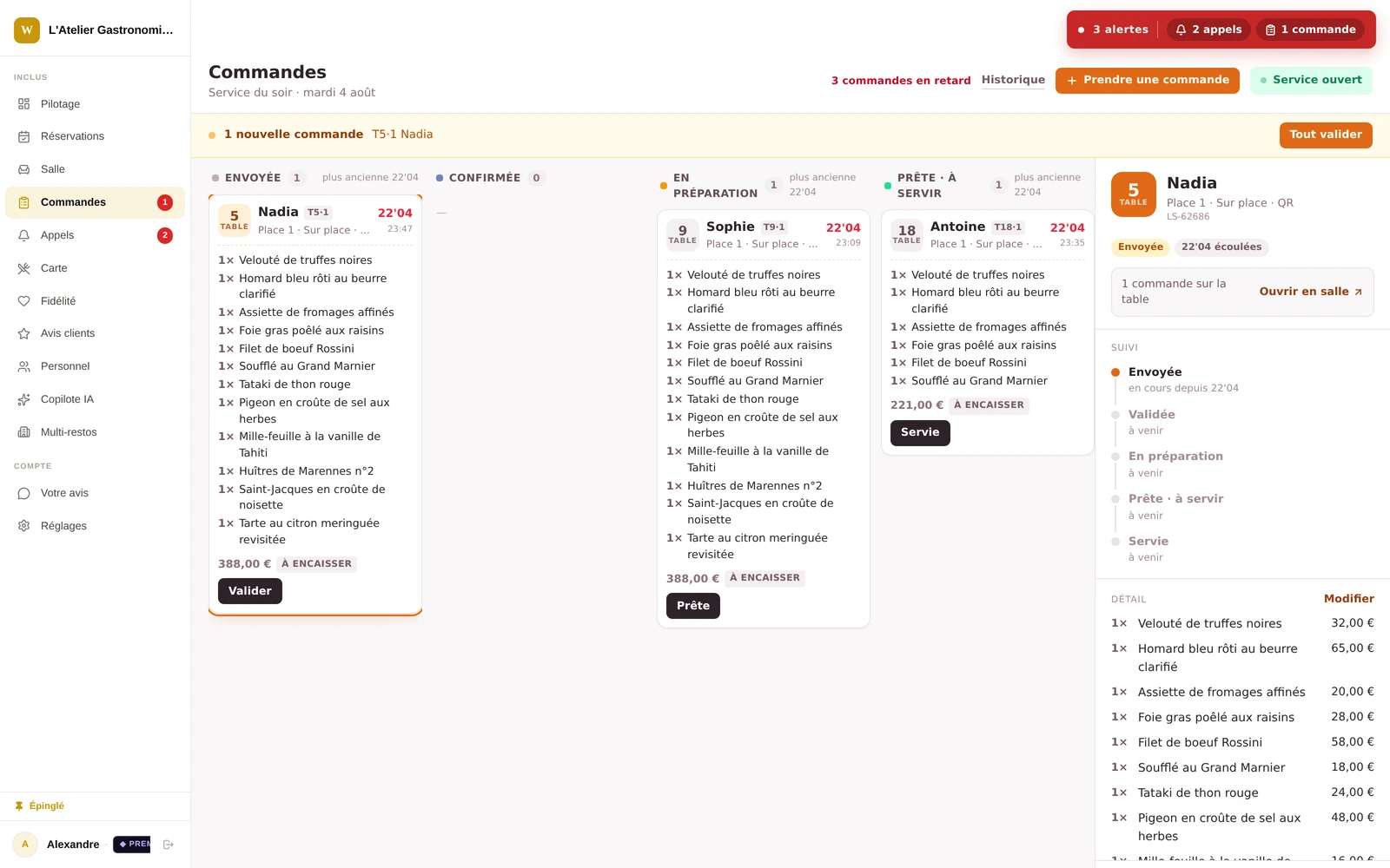 Les commandes, jusqu’en cuisine